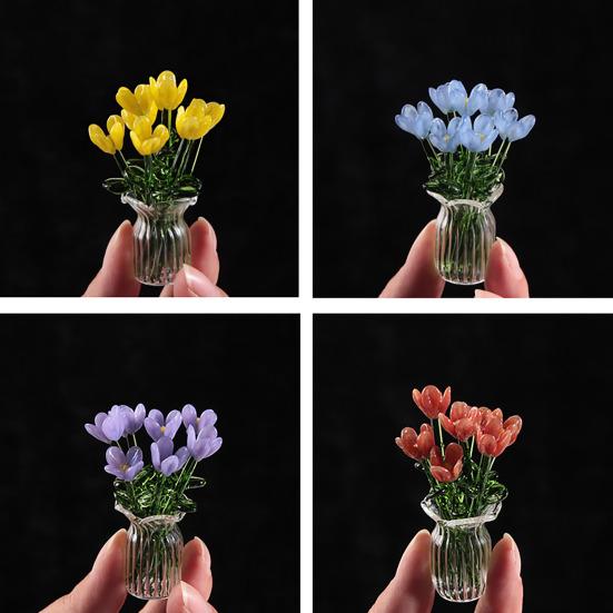Glass Flower Bouquet with Vase Hand-Blown Mini Flower Decoration Home Living Room Handmade Simulation Floral Ornament with