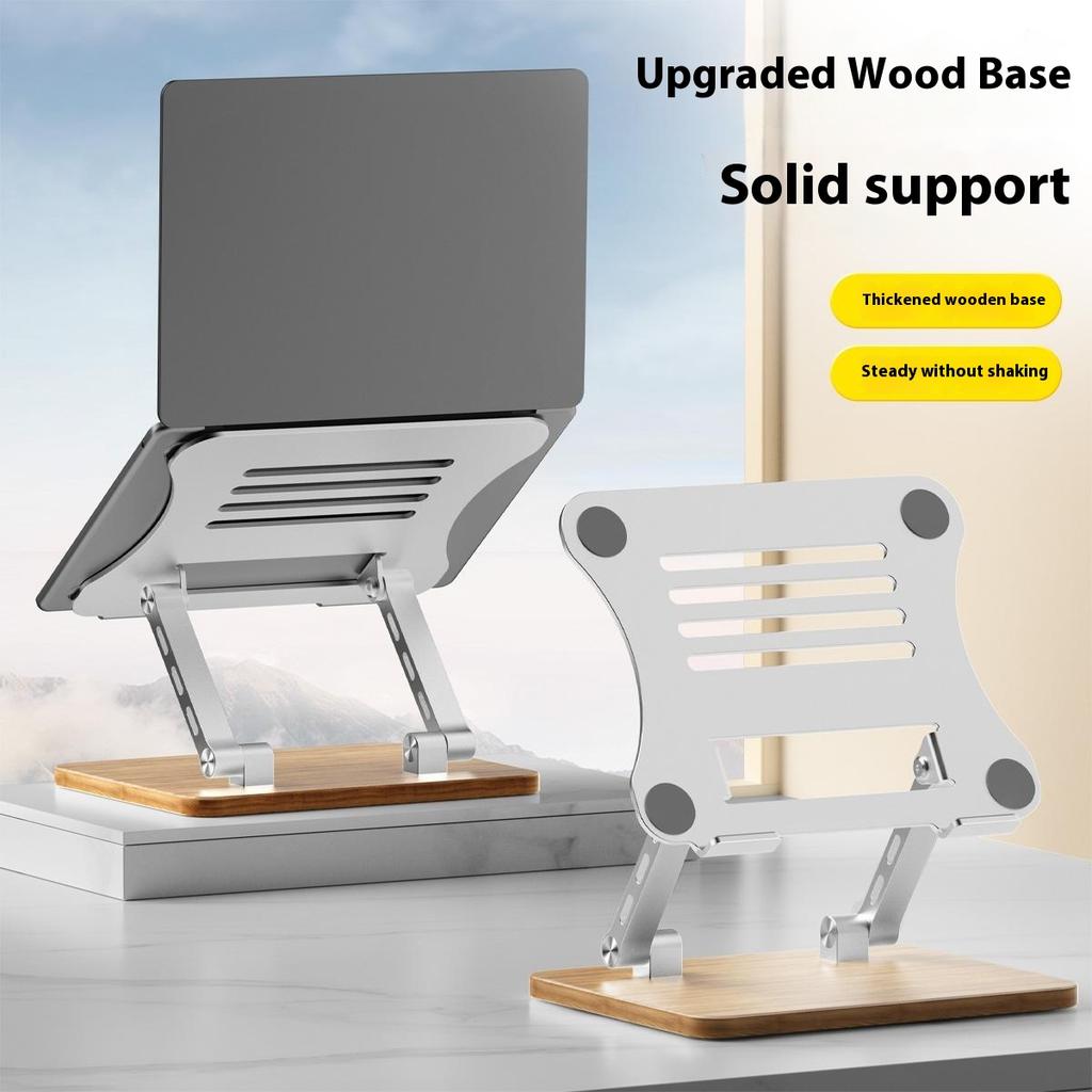 J32 Adjustable Laptop Stand Foldable Wood Base Metal Cooling Riser Desktop Bracket