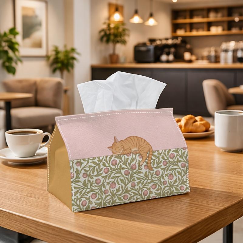 1pc Vintage Botanical Pet Tissue Box - Sleeping Cat Flora Vine Napkin Storage Box, Suitable for Rolls/facial Tissues/single Sheets,Two Sizes Available