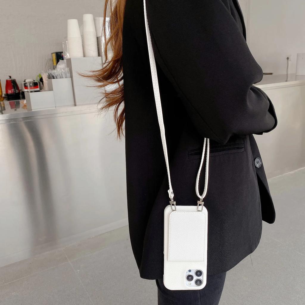 Lanyard Leather Wallet Crossbody Phone Case for IPhone 15 14 13 12 11 Pro Max Mini X XR XS Max 7 8 Plus Card Slot Holder Cover