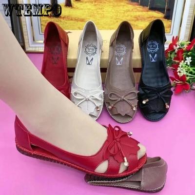 Мягкие кожаные полые сандалии, противоскользящие удобные туфли на плоской подошве, женская рабочая обувь, легкая и удобная летняя обувь с дизайном «рыбий рот»