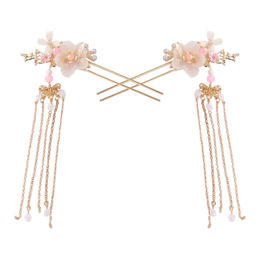 Женская мода Китайский кристалл Ручная работа Цветок Гребень для волос Головные уборы Наборы Ханфу Палочка для волос Серьги