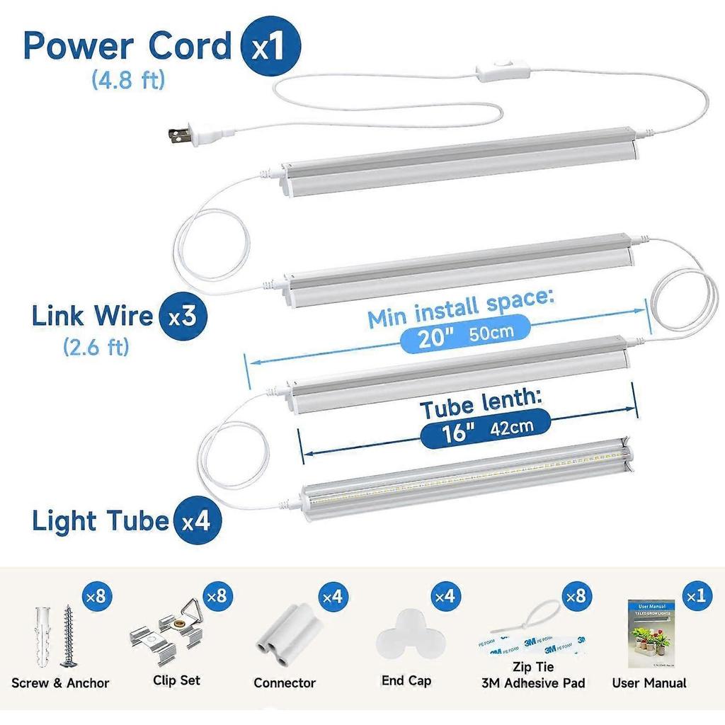 Plant Lights for Indoor Growing Seedlings - 16 in Long, 4-Count (10W x4) Full Spectrum T5 Grow Light Bars for Seed Starting, 4000K White LED Grow Lamp