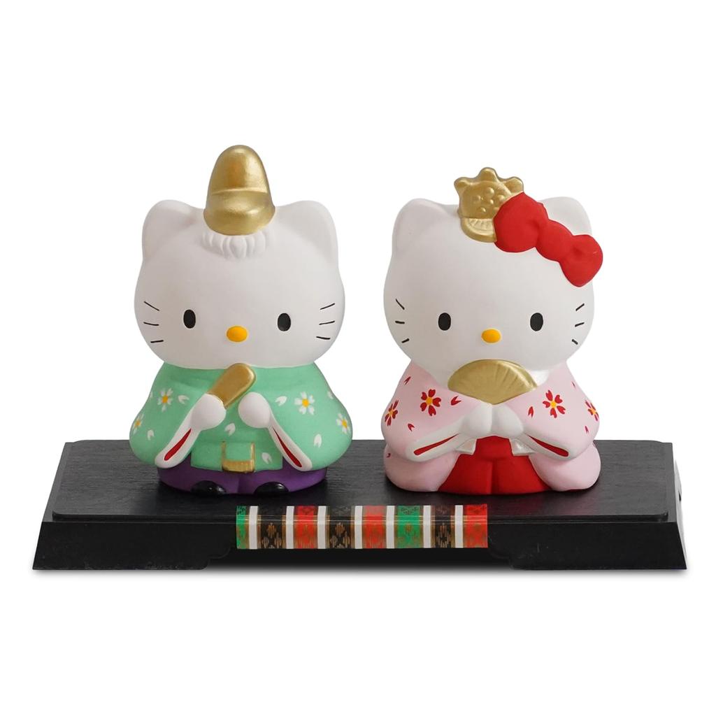 Fukubeya Seto Ware Hello Kitty Standing Hina Dolls with Pedestal | Hinamatsuri (Doll Festival) Ceramic Figurine, Compact, Made in Japan