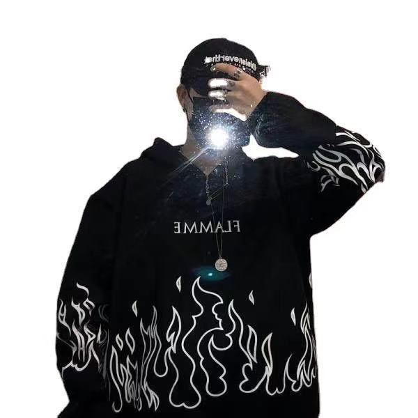 Hot Sale, Autumn and Winter Korean Edition Street Harajuku Flame, Hoodie Loose Fleece Sweater