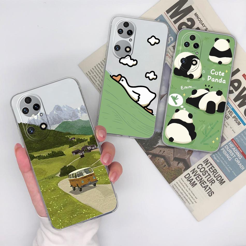 For Huawei P50 Pro P50E Phone Case Lucky Flowers Patterns Transparent Protective Funda For Huawei P 50 Soft TPU Silicone Bumper