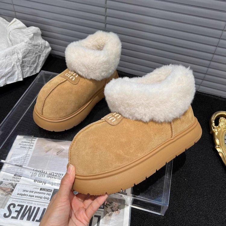 2024 утолщенные теплые и морозостойкие пушистые ботинки зимние ботинки на толстой подошве меховые интегрированные флиса короткие туфли модные на выход универсальные