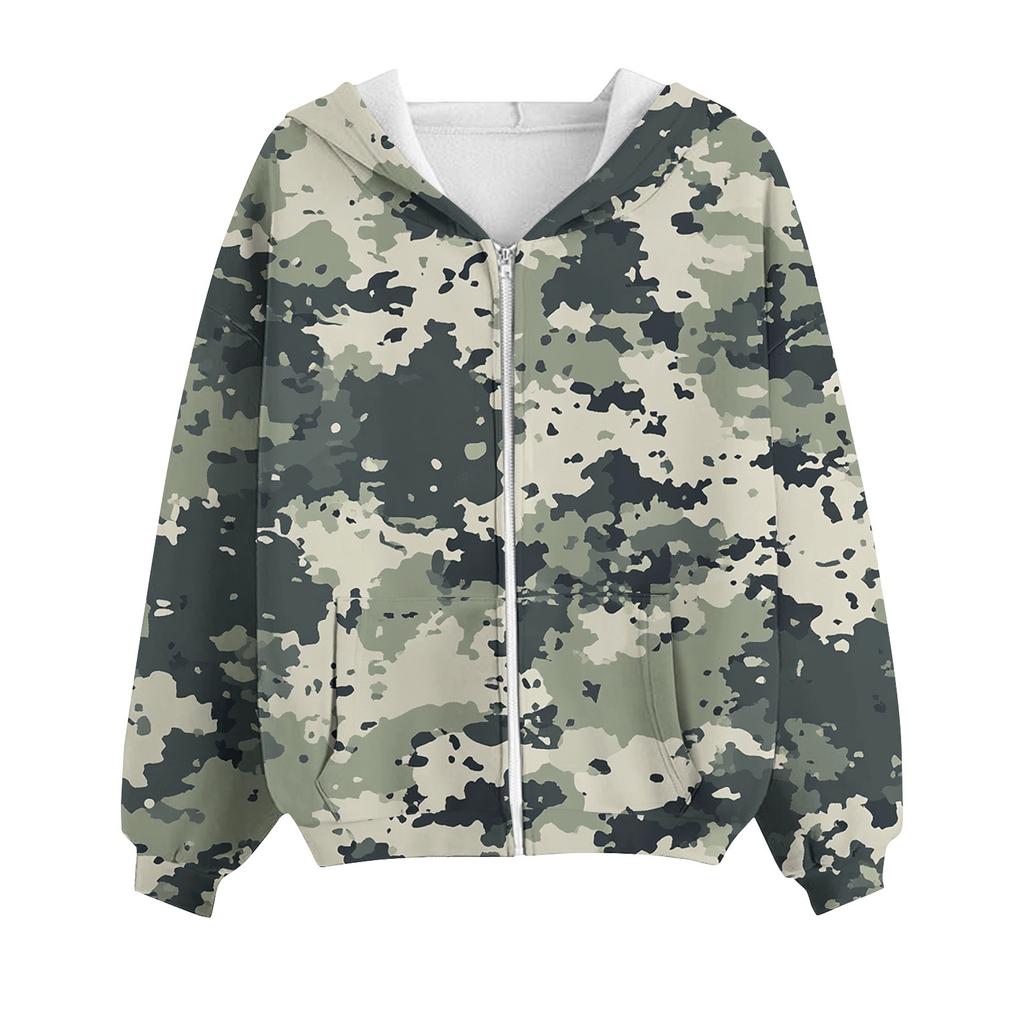 Толстовка с капюшоном на молнии для женщин с длинным рукавом, свободные толстовки для женщин, куртка с карманами, модная одежда на осень