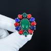 Green Onyx, Lapis Lazuli, Red Coral Gemstone Ring, 925 Sterling Silver Ring, Gift For Her, Oval Stone ,Elegant Handmade Ring, Flower Silver Ring