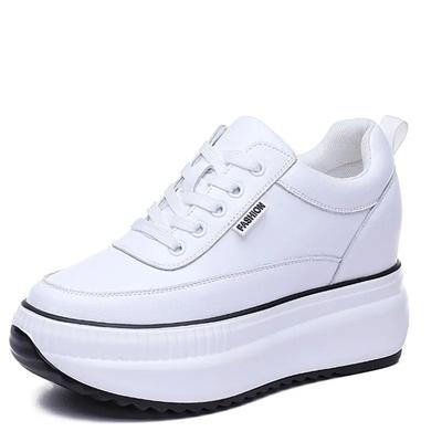 Женские повседневные черные туфли из натуральной кожи на платформе с танкеткой, женские 8 см, модные кроссовки на толстой подошве, весна-осень