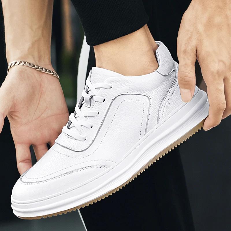 Мужские кроссовки на шнуровке весна осень Англия мужская повседневная обувь Мужские туфли из натуральной кожи Мягкая подошва Мужские белые туфли Теннис