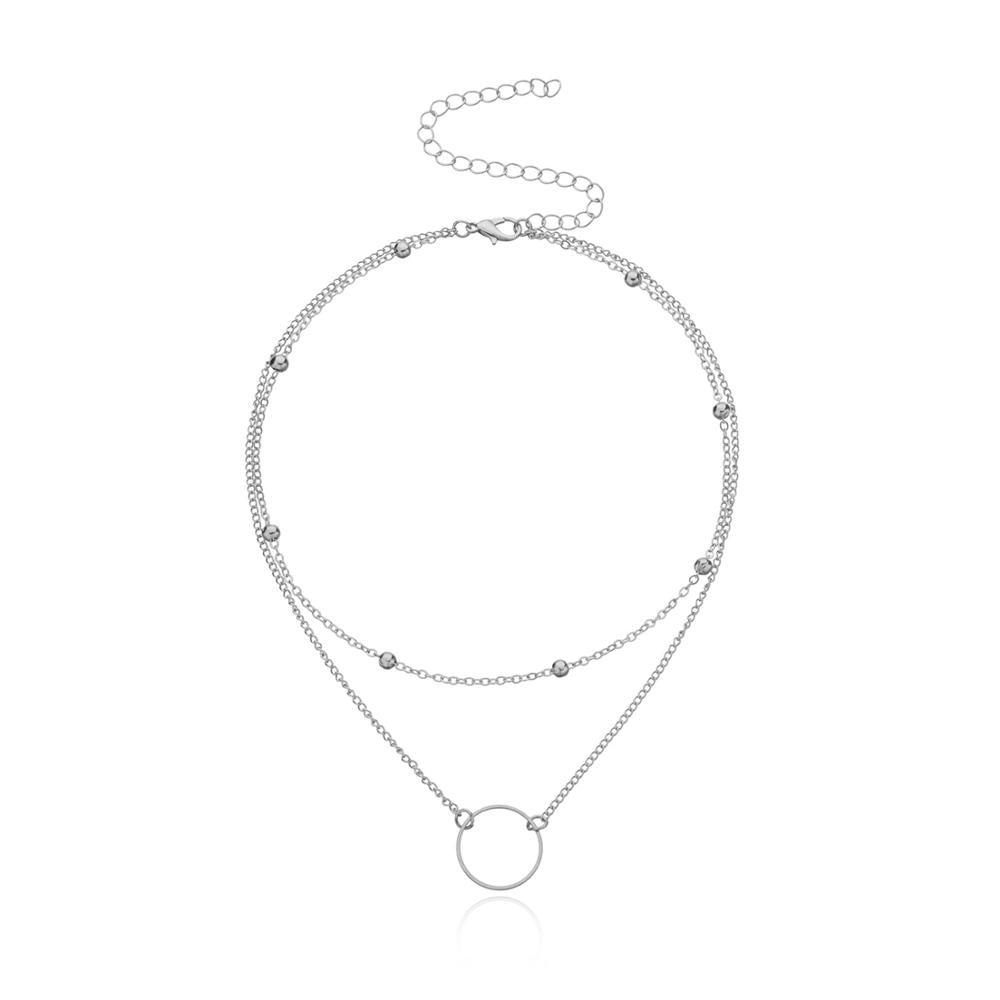 Modern Choker Necklace Women Two Layers Round Necklaces Gold Color Necklace Choker Neck Fashion Jewelry