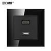 EIOMR Черное Хрустальное Стекло Израиль USB Type-C Зарядная Настенная Розетка, AC 230V 16A ТВ Телефон Звонок Выключатель Света Израиль Домашняя Розетка