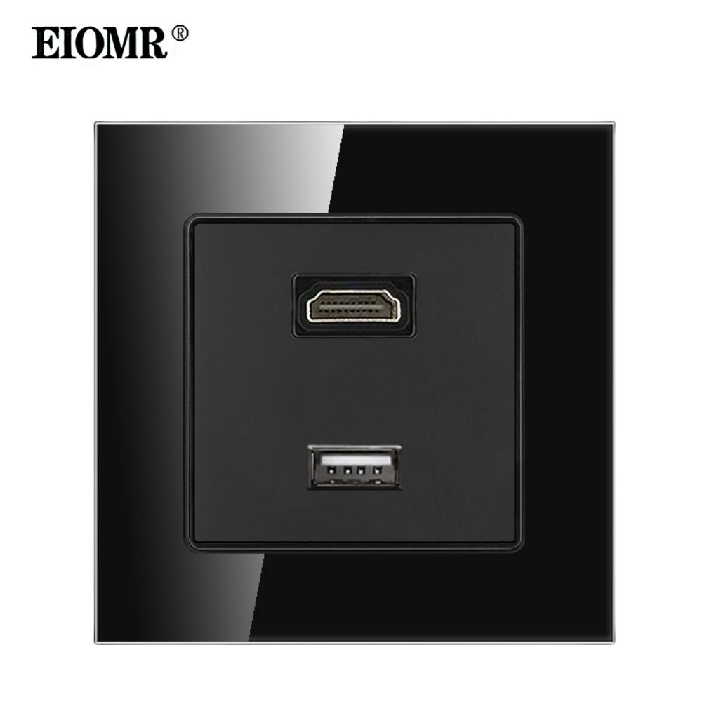 EIOMR Черное Хрустальное Стекло Израиль USB Type-C Зарядная Настенная Розетка, AC 230V 16A ТВ Телефон Звонок Выключатель Света Израиль Домашняя Розетка