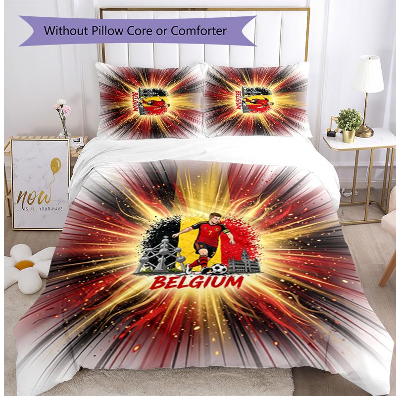 Belgium Football Printed Bedding 3 Piece Set Cozy Breathable Bed Cover Set as Housewarming Holiday Gift