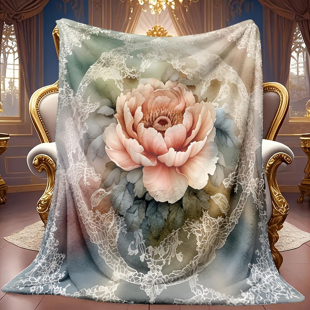 Cozy Fleece Blanket Featuring a Rose Floral Design with High-Definition Digital Printing, Suitable for All Seasons. This Soft And Breathable 100% Poly