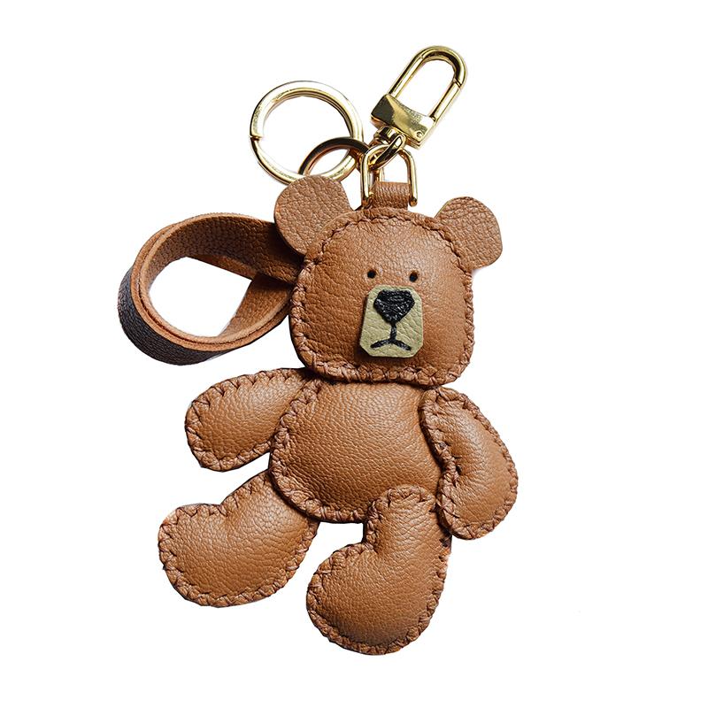 Original Design Teddy Puppet Bear Leather Car Key Bag Pendant Handmade Custom Gift Women's Keychain