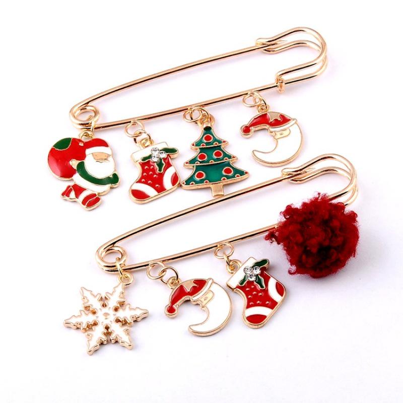 Christmas Series Jewelry Santa Claus Elk Tree Snowflake Snowman Hat Glove Bell Brooch