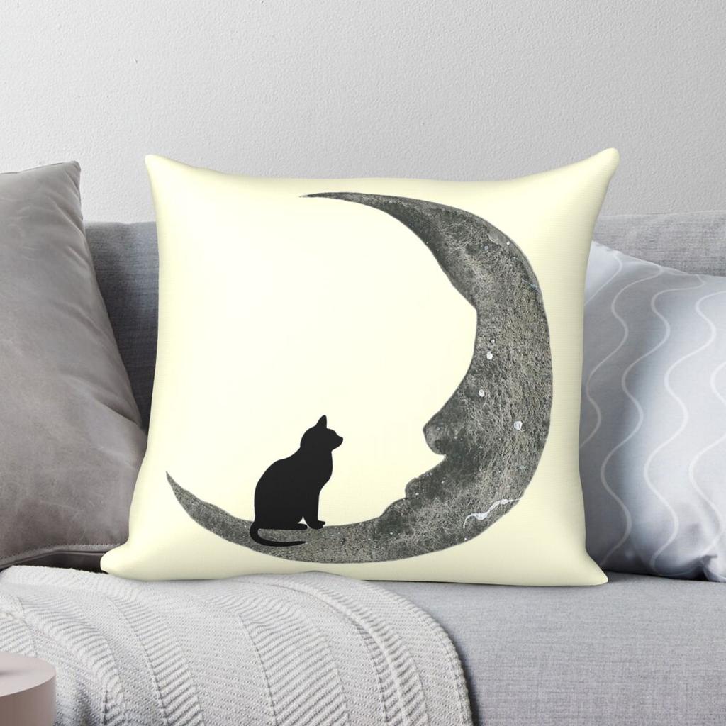 Black Cat Sitting On Moon Square Pillowcase Polyester Linen Velvet Pattern Zip Decor Throw Pillow Case Sofa Cushion Cover