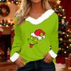 Women's T Shirt Tee Christmas Shirt Long Sleeve Party Christmas Print Fleece Collar V Neck Top