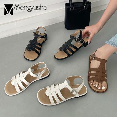 Модные женские коричневые кожаные сандалии 3 цветов, римские гладиаторские туфли с вырезами, женские шлепанцы с открытым носком, женские сандалии с пряжкой и толстым ремешком