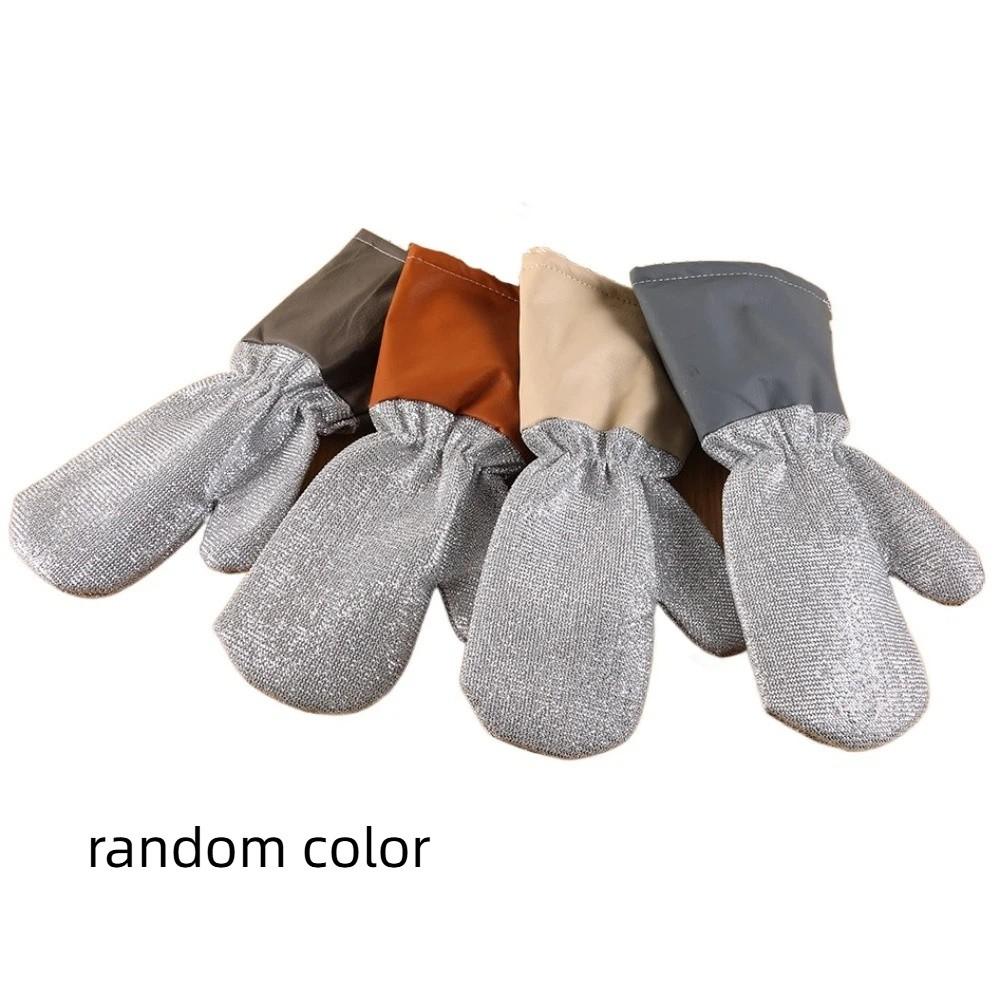 2 Pairs Extended Silver Wire Gloves Thickened Waterproof Cleaning Gloves Wear-resistant Oil Removal Dish Washing Gloves