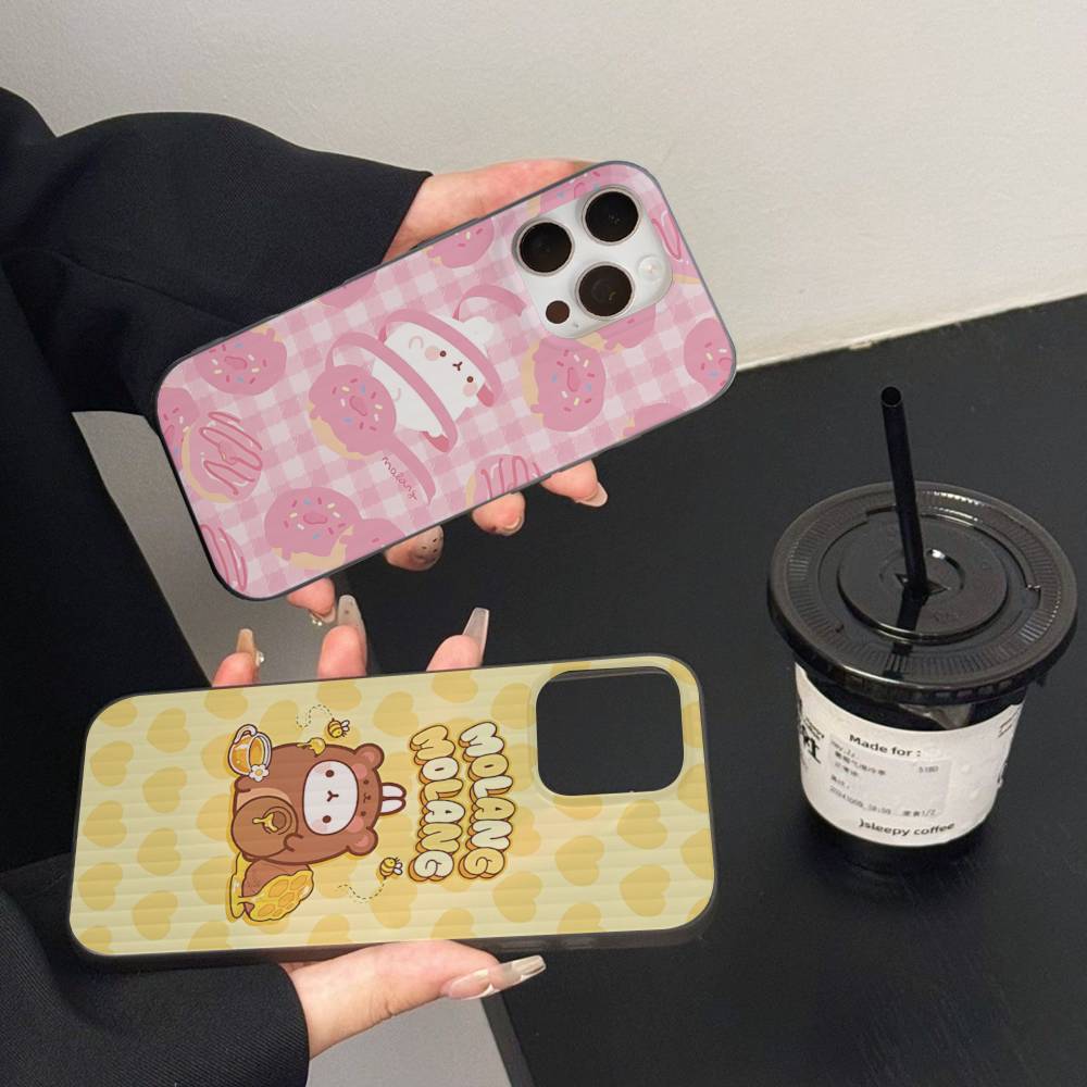 Кавайная Милая Кролик M-MolangS Аниме Для IPhone 17 16 15 Plus Pro Max 12 14 Plus 11 13 Волна Гофрированная Полоска Funda Чехол для Телефона