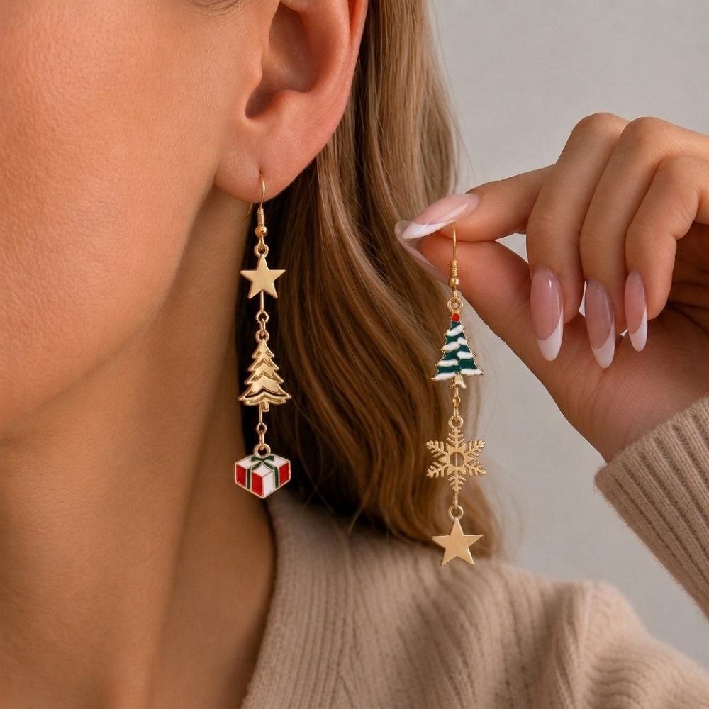 Tassel Christmas Earrings Rhinestone Moving Santa Claus Dangle Earrings Christmas Jewelry  Girls
