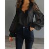 Women Lace Blouses and Shirts Ladies Puff Sleeve V-neck Tops Shirts