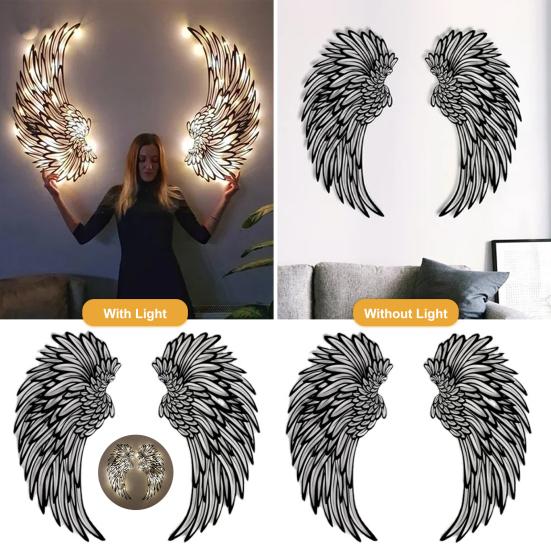 Angel Wing Ornament Iron Art Decorative Light-up/Lightless Style Wall Art Sculpture Hanging Decor Holiday Gift