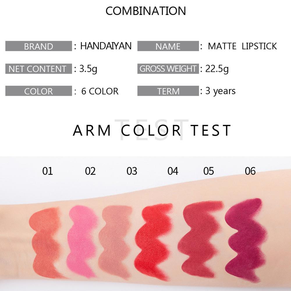 HANDAIYAN 6 цветов матовая водостойкая бархатная нюдовая помада сексуальные красные коричневые пигменты макияж длительный профессиональный