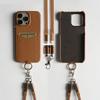 Multifunctional Charging Cable Lanyard Genuine Leather Case For iPhone 16 Pro Max 15Pro 11 13 12 14Pro Crossbody Strap Card Slot