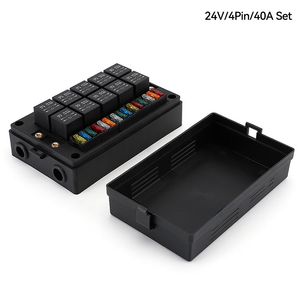 DC12V/24V 15-контактный предохранительный релейный блок с 10 реле 40A, блок предохранителей, 4-контактные или 5-контактные реле для автомобильной, морской, автофургонной, лодки