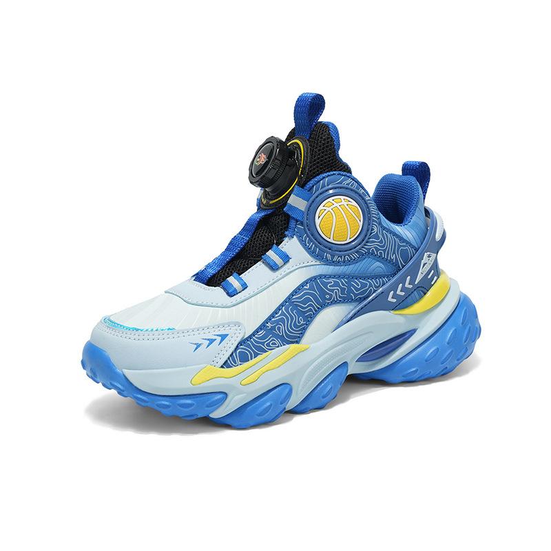 Фабричные детские кожаные баскетбольные кроссовки на толстой подошве, удобная внутренняя вращающаяся пряжка, спортивная обувь, модные крутые кроссовки для бега