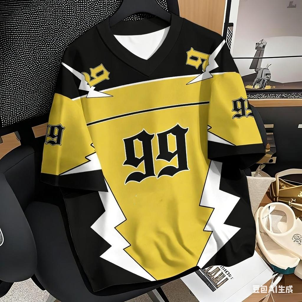 Парные наряды Номер 99 Футболка с принтом Color Block Короткий рукав Спортивная Свободная Джерси Футболка Винтажные Оверсайз Полосатые Футболки Одежда