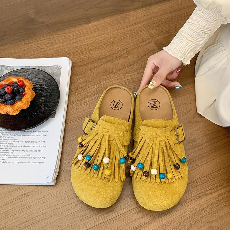 Модные Ретро 2025 Новые Платформа Баотоу Ленивые Плоские Удобные Богемные Этнические Шлепанцы