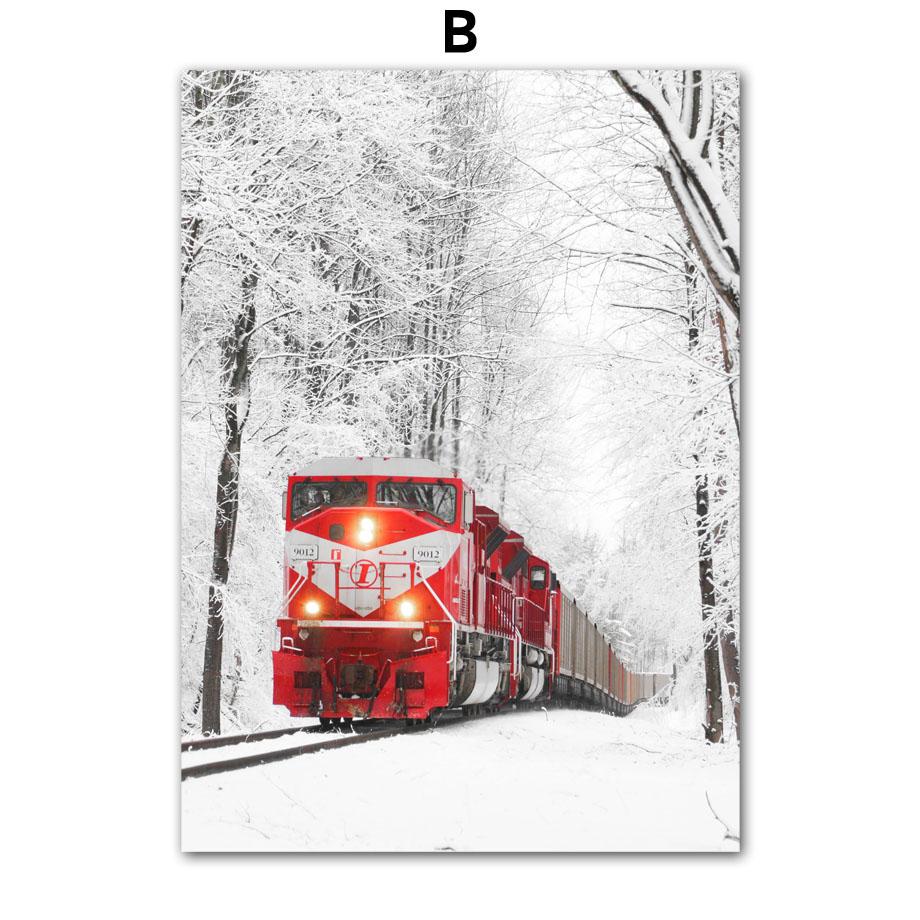 Настенная картина на холсте, Рождественская елка, красный дом, белка, олень, украшение для гостиной, постеры и принты, настенные картины для дома