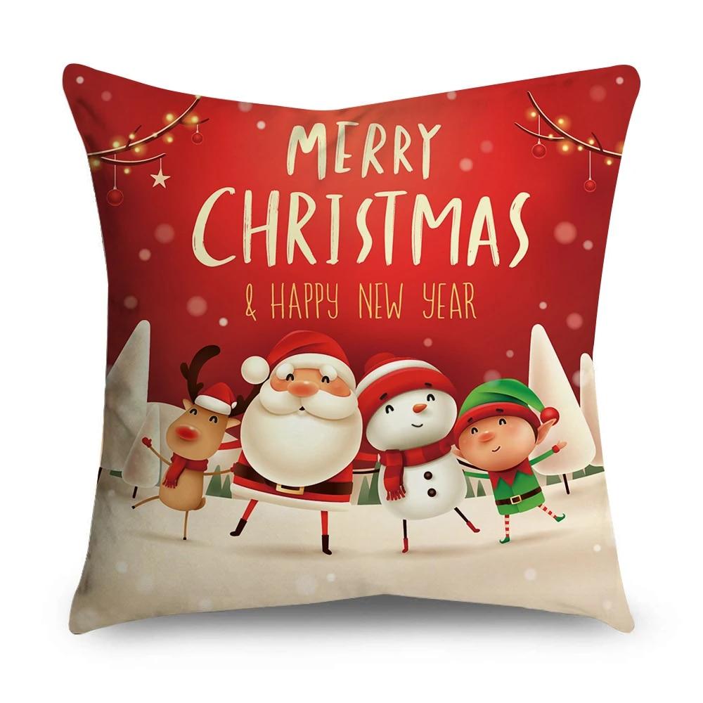 Рождественская наволочка с изображением лося, саней, венок Санта-Клауса, снеговика, рождественские украшения, офисный диван-кровать, автомобиль, наволочка