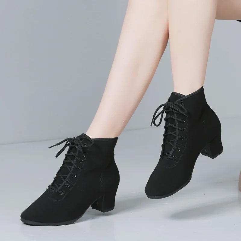 Высокие танцевальные туфли для квадратных и латиноамериканских танцев, мягкая подошва, средний каблук, стиль «матрос»