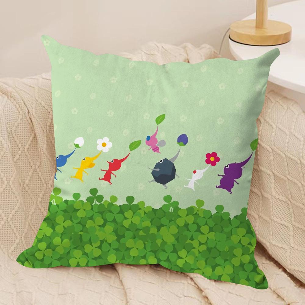 Cartoon PPIKMINS Cushion Cover Silky Short Plush Sofa Pillow Cover Hidden Zipper Soft Dustproof Case for Home Decor