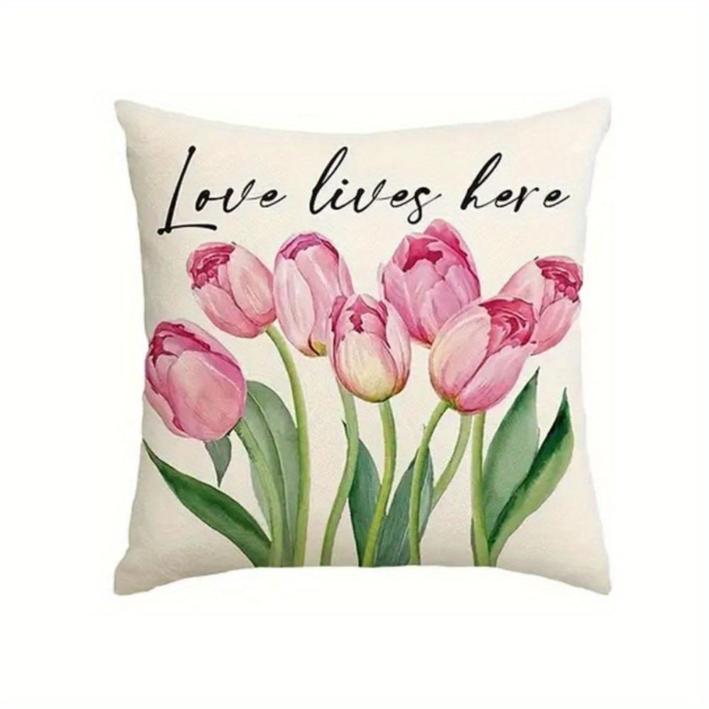 4pcs of Valentine's Day Tulip Pattern Design Printed Zipper Pillowcase-double-sided Polyester Printed Pattern Zipper Closed Home Decoration Living Roo