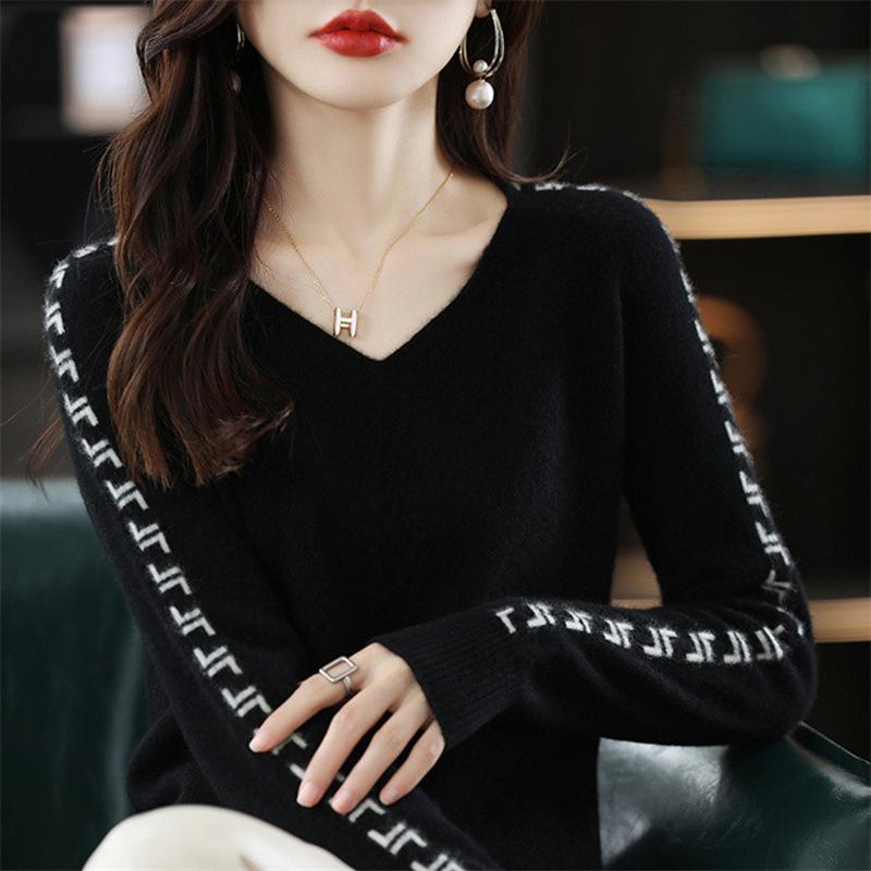 VEZFAA Женские модные повседневные свитера с длинным рукавом и V-образным вырезом на осень-зиму