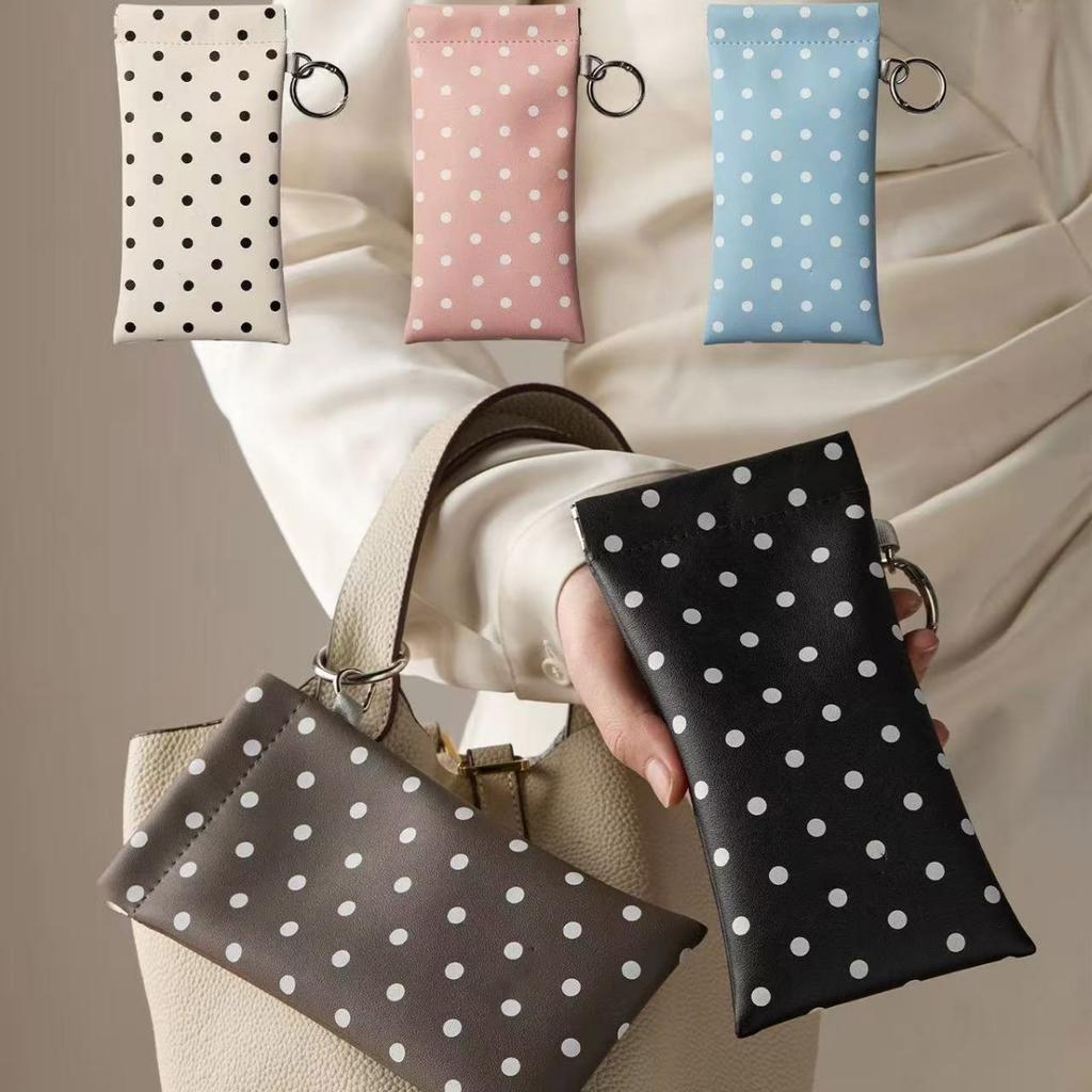 Portable Spring Auto-close Glasses Bag with Keyring Glasses Clip Leather Glasses Storage Bag Korean Style Shrapnel Snap Shut