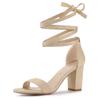 Allegra K Women's Beige Faux Suede Chunky Heel Lace-Up Sandals, Size 25.5cm