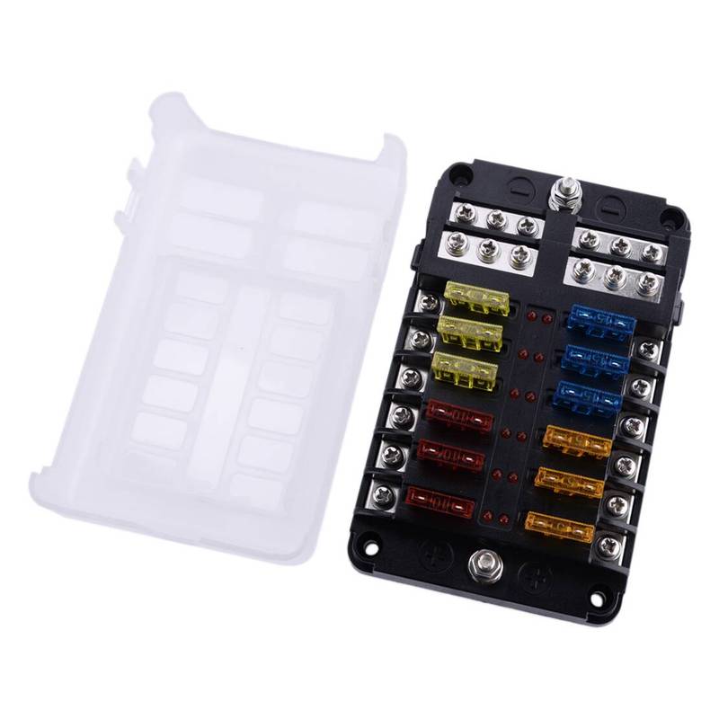 12 Way Car Auto Truck Boat UTV Blade Fuse Box ATO ATC Block Terminal Screw Holder Cover Kit