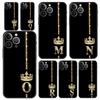 Роскошный чехол для телефона с буквами Diamond Crown для iPhone 15 14 13 12 mini 11 Pro Max XS X XR SE 7 8 Plus, мягкий черный чехол Funda