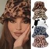 Winter Cow Leopard Print Faux Fur Plush Bucket Hats For Women Outdoor Warm Hat Soft Velvet Fisherman Cap Fashion Panama