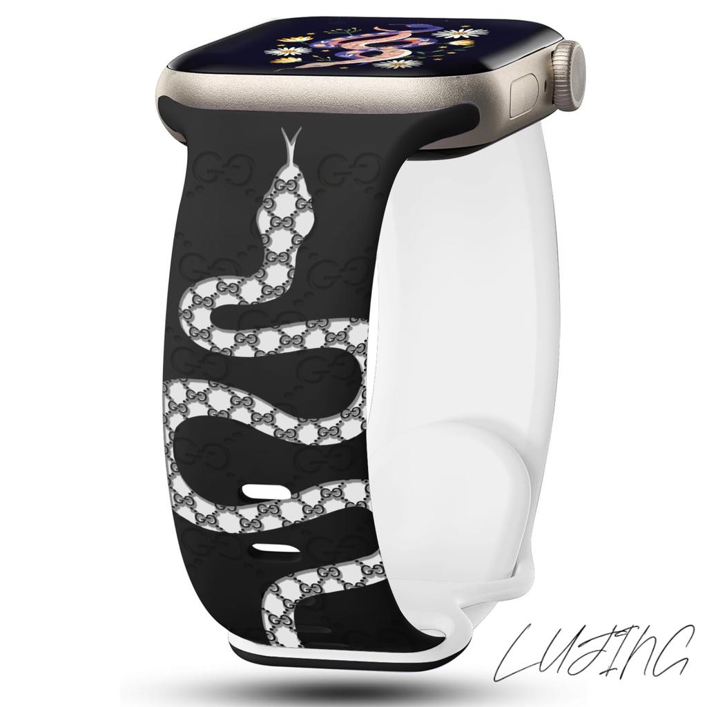 Engraved Silicone Strap For Apple Watch Band 46mm 45mm 44mm 42mm 41mm 40mm 49mm 38MM Correa Snake Texture Bracelet Series 10 8 9 7 SE 6 5 4 3 Ultra 2