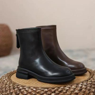 Модные женские ботинки 2024 года, распродажа, французские сапоги на молнии, эластичные, винтажные, осенние, с круглым носком, короткие, на толстом каблуке, Botas Mujer