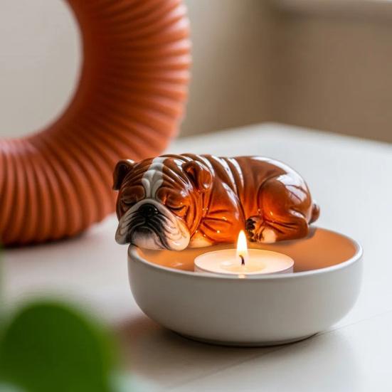 Расписанный вручную подсвечник в виде щенка для вотивных свечей и чайных свечей, подставка для свечей, украшение для гостиной, ванной комнаты, подсвечник, украшение для центра стола